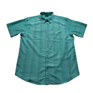 R&R Casual‎ Button Down Mens XL Teal Excellent Plaid Short Sleeve Textured Shirt